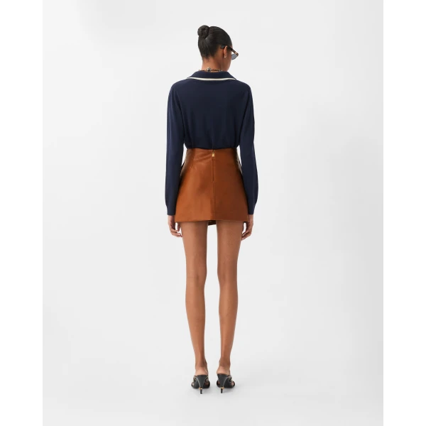 Versace Nappa Plongé Mini Skirt in Brown, view 3 | Leather Skirts