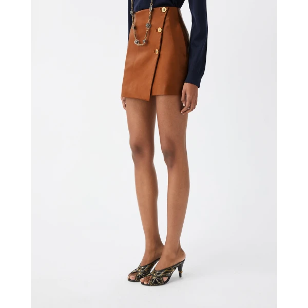 Versace Nappa Plongé Mini Skirt in Brown, view 4 | Leather Skirts