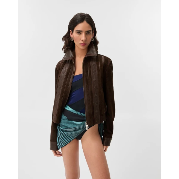 Versace Nappa and Suede Blouson in Brown, view 2 | Leather Jackets