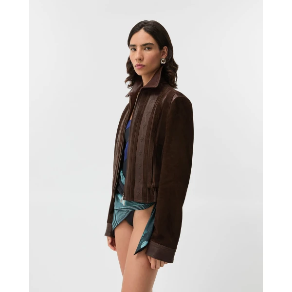 Versace Nappa and Suede Blouson in Brown, view 4 | Leather Jackets