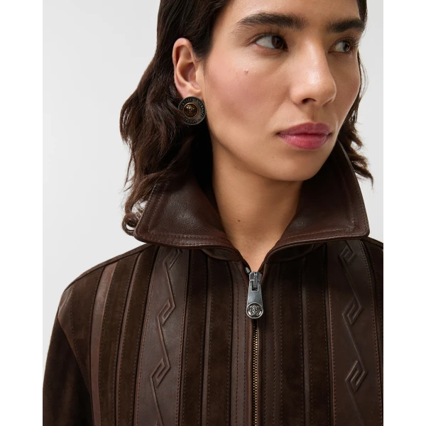 Versace Nappa and Suede Blouson in Brown, view 5 | Leather Jackets
