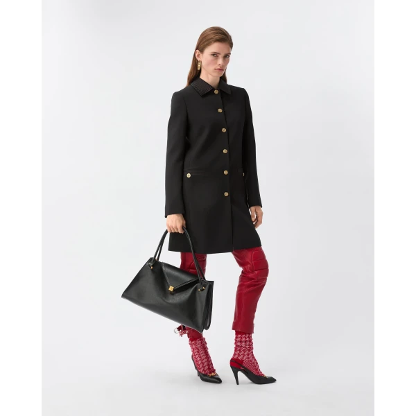 Versace Natté Wool Coat in Black, view 2 | Wool Coat