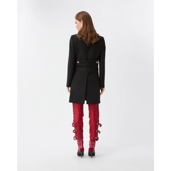 Versace Natté Wool Coat in Black, view 3 | Wool Coat