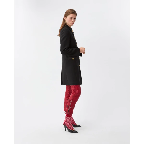 Versace Natté Wool Coat in Black, view 4 | Wool Coat
