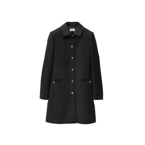Versace Natté Wool Coat in Black | Wool Coat | Coveti