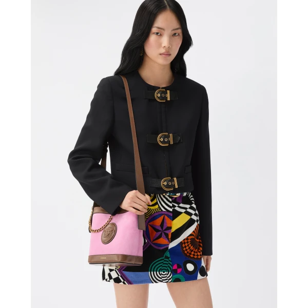Versace Natté Wool Crop Jacket in Black, view 2 | Jackets