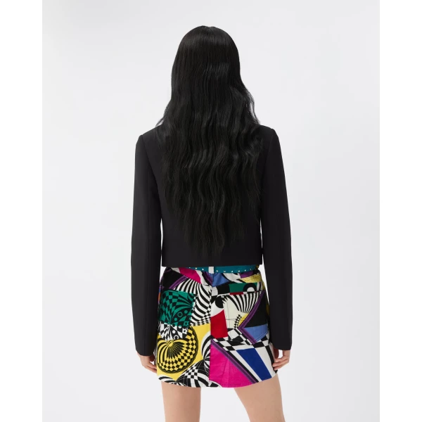 Versace Natté Wool Crop Jacket in Black, view 3 | Jackets