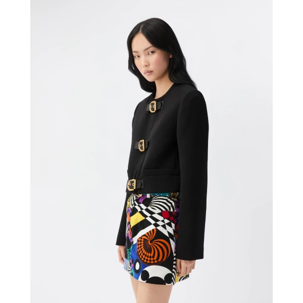 Versace Natté Wool Crop Jacket in Black, view 4 | Jackets