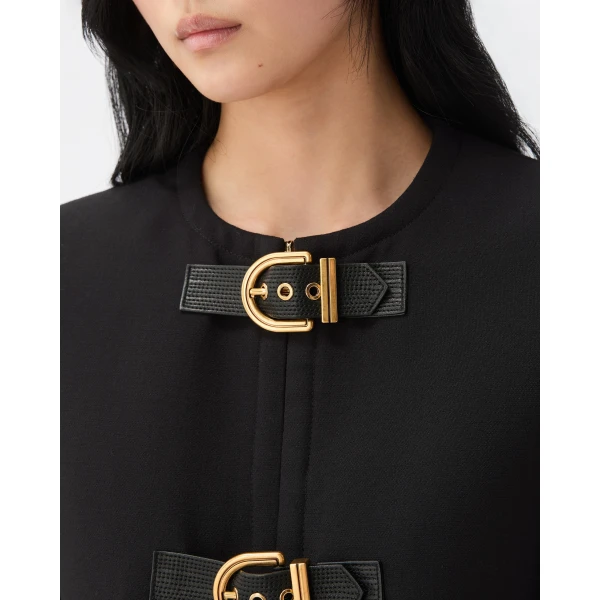 Versace Natté Wool Crop Jacket in Black, view 5 | Jackets
