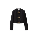 Versace Natté Wool Crop Jacket in Black | Jackets | Coveti