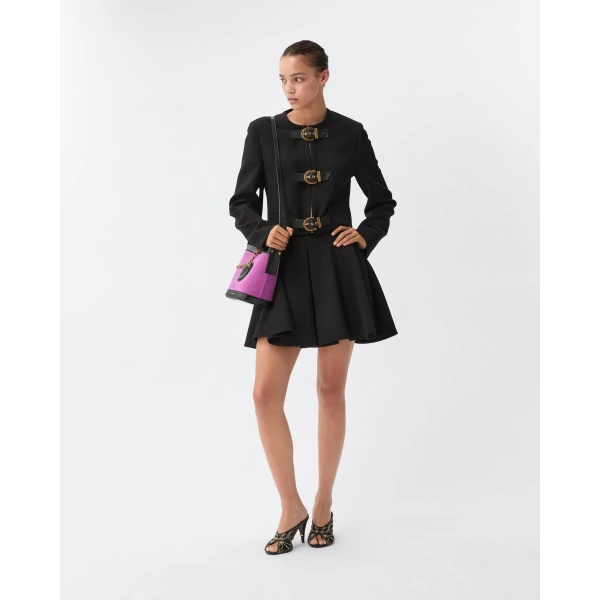 Versace Natté Wool Mini Skirt in Black, view 2 | Mini Skirts