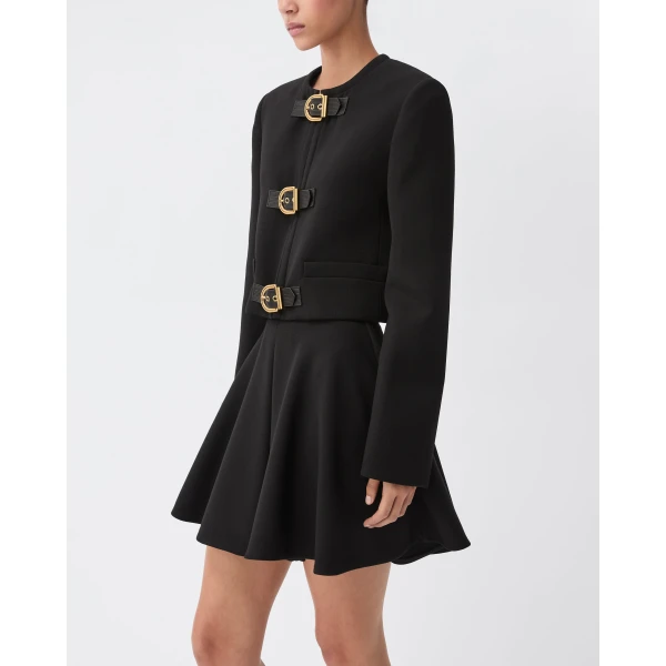 Versace Natté Wool Mini Skirt in Black, view 4 | Mini Skirts