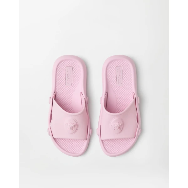 Versace Nettuno Rubber Slides in Pink, view 2 | Flip Flops & Slides