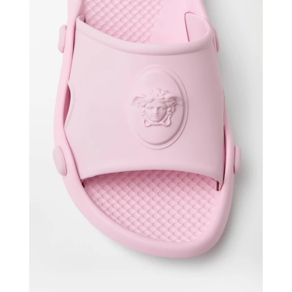 Versace Nettuno Rubber Slides in Pink, view 4 | Flip Flops & Slides