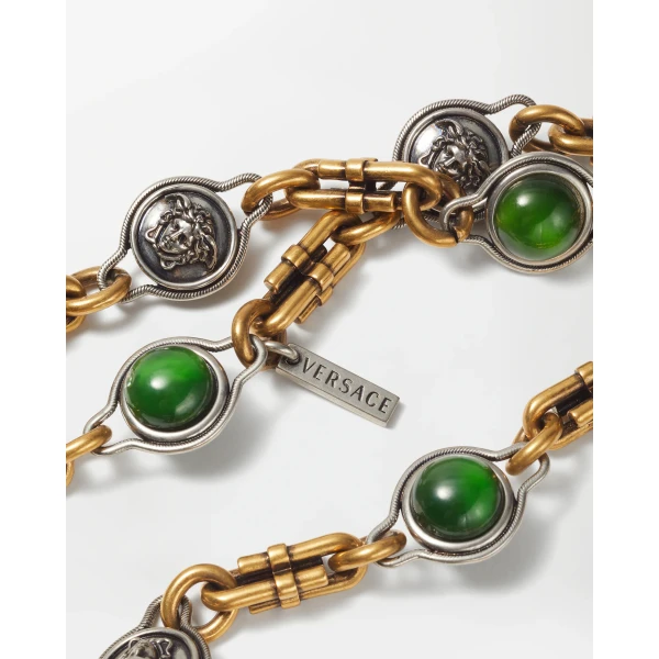 Versace Novantatré Long Necklace in Green and Gold, view 2 | Necklace