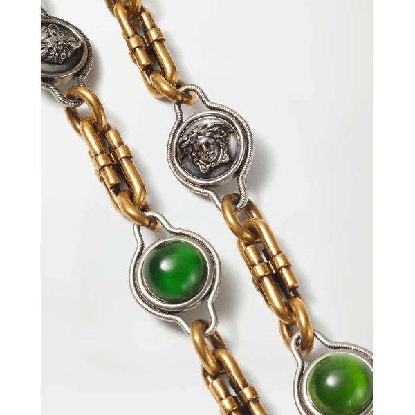 Versace Novantatré Long Necklace in Green and Gold, view 3 | Necklace