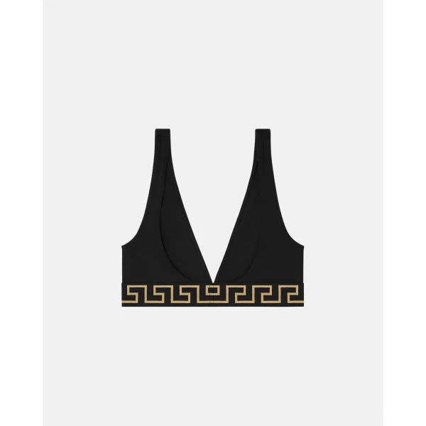 Versace Nylon-Blend Bikini Top in Black, view 3 | Bikini