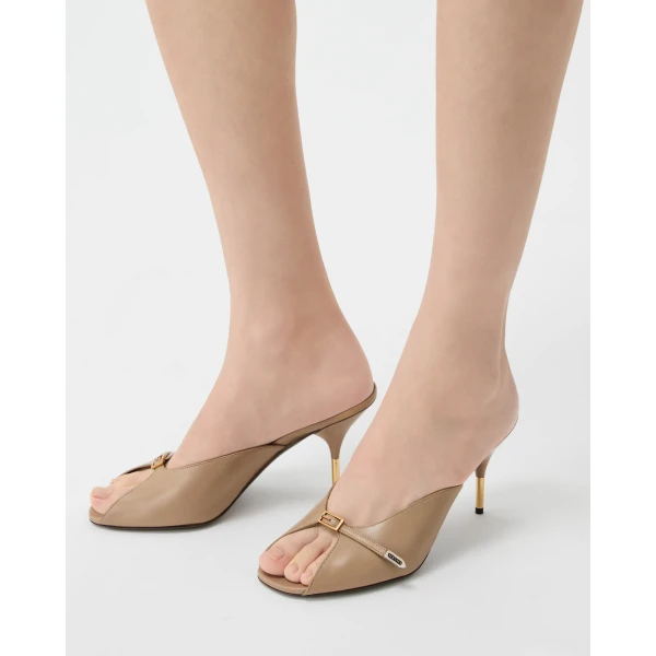 Versace Nyx Leather Mules 80 mm in Beige, view 2 | Mules
