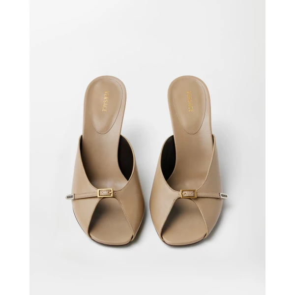 Versace Nyx Leather Mules 80 mm in Beige, view 3 | Mules