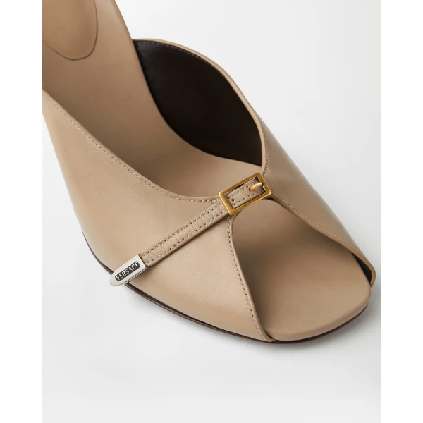 Versace Nyx Leather Mules 80 mm in Beige, view 5 | Mules
