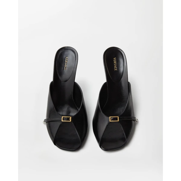 Versace Nyx Leather Mules 80 mm in Black, view 3 | Mules