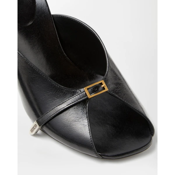Versace Nyx Leather Mules 80 mm in Black, view 6 | Mules