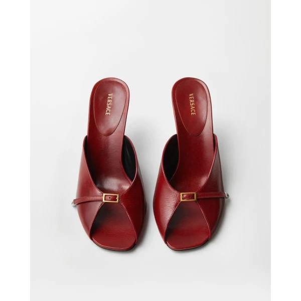 Versace Nyx Leather Mules 80 mm in Burgundy, view 3 | Mules