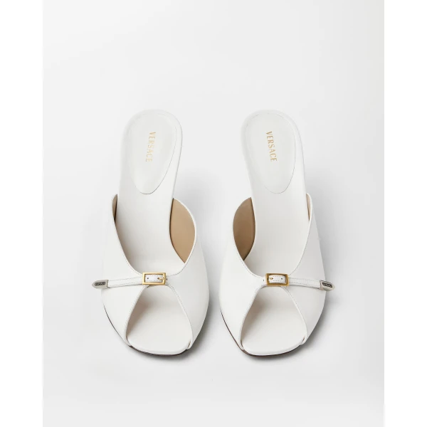 Versace Nyx Leather Mules 80 mm in White, view 3 | Mules