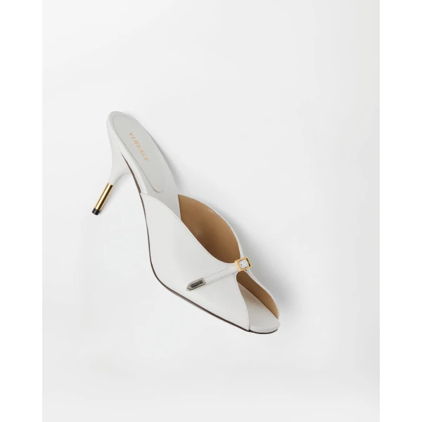 Versace Nyx Leather Mules 80 mm in White, view 4 | Mules