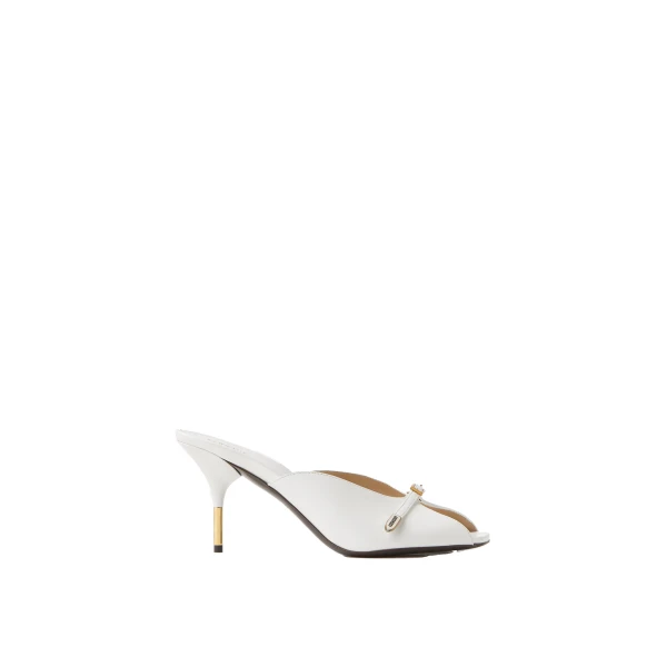 Versace Nyx Leather Mules 80 mm in White | Mules | Coveti