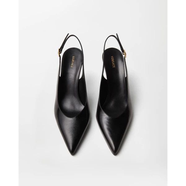 Versace Nyx Leather Slingbacks 80 mm in Black, view 2 | Heels