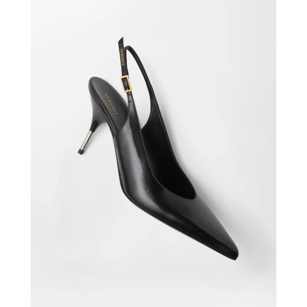 Versace Nyx Leather Slingbacks 80 mm in Black, view 3 | Heels