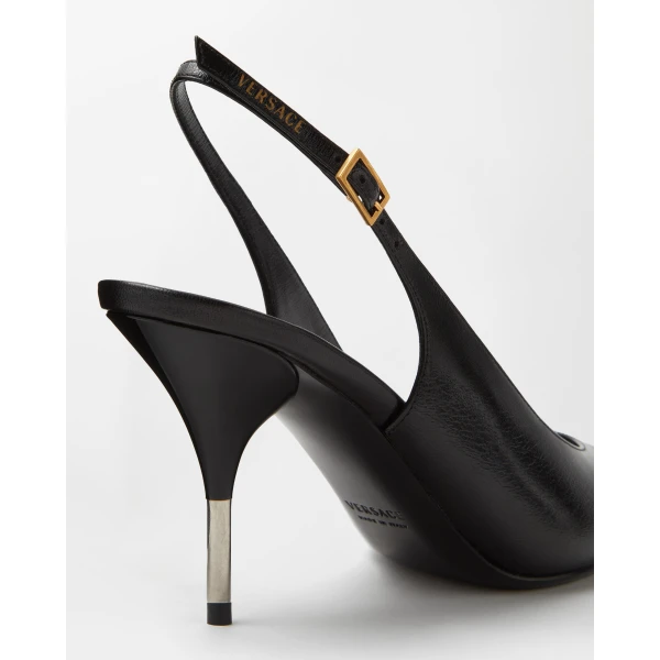Versace Nyx Leather Slingbacks 80 mm in Black, view 6 | Heels