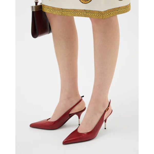 Versace Nyx Leather Slingbacks 80 mm in Burgundy, view 2 | Heels