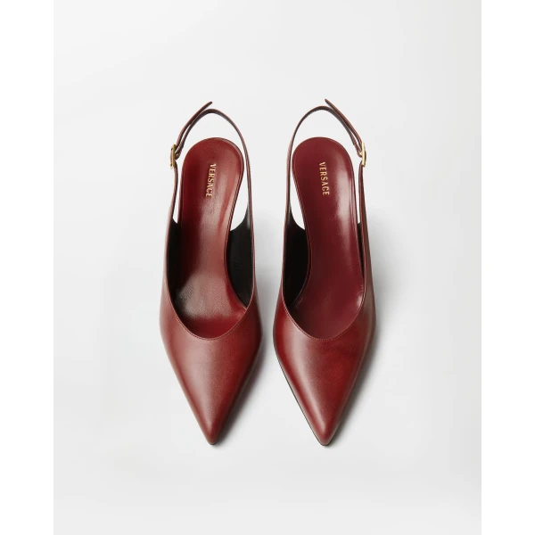 Versace Nyx Leather Slingbacks 80 mm in Burgundy, view 3 | Heels