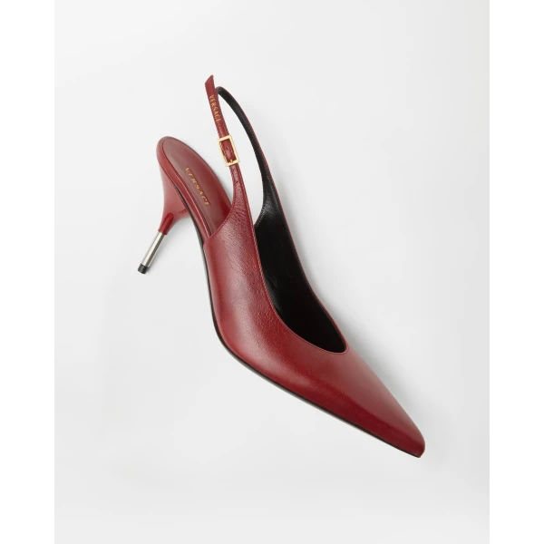 Versace Nyx Leather Slingbacks 80 mm in Burgundy, view 4 | Heels