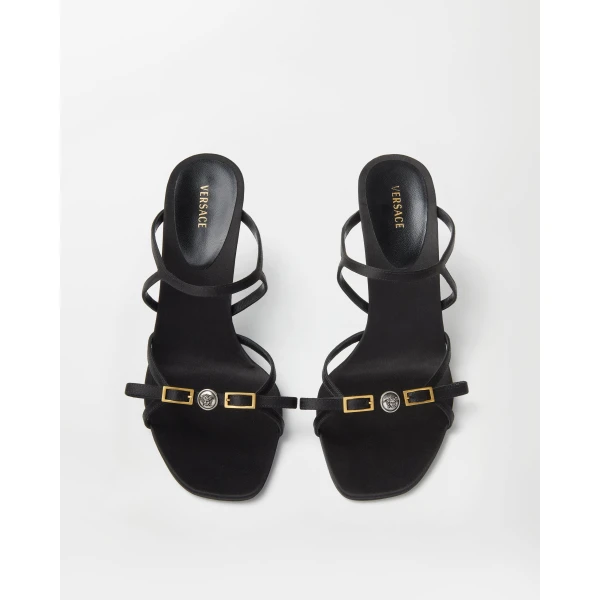 Versace Nyx Satin Mules 80 mm in Black, view 3 | Mules