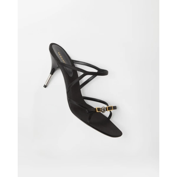 Versace Nyx Satin Mules 80 mm in Black, view 4 | Mules