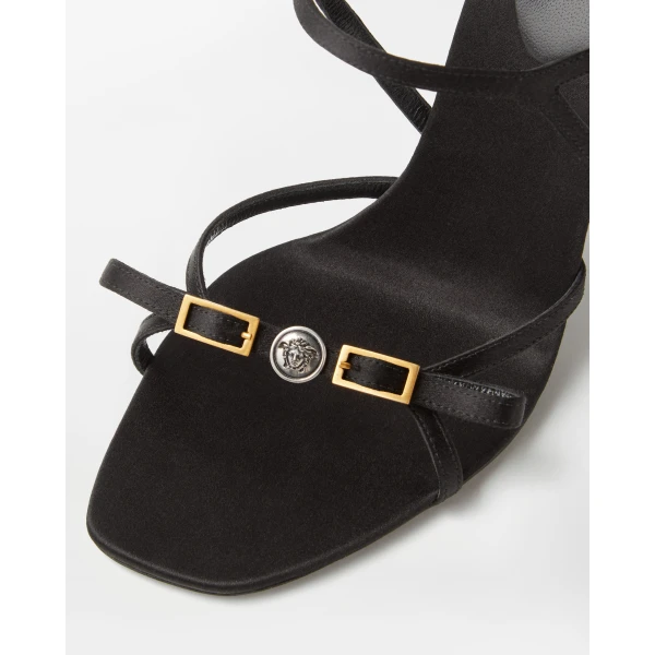 Versace Nyx Satin Mules 80 mm in Black, view 5 | Mules