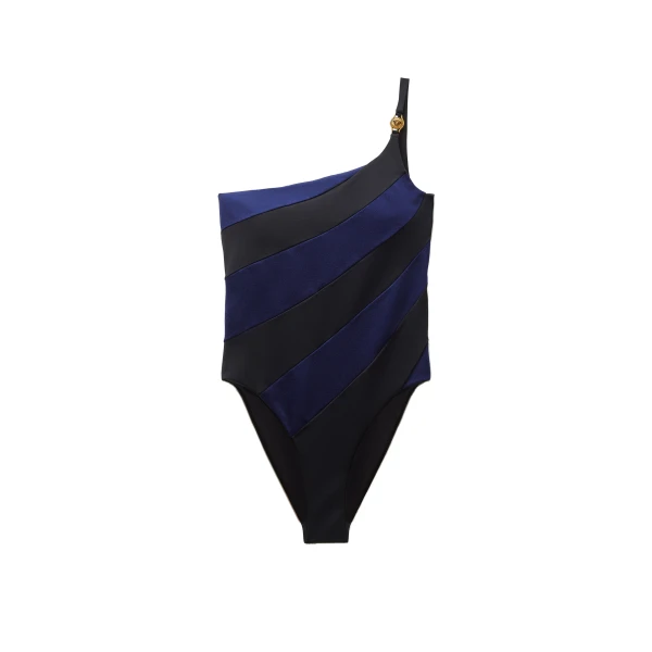 One-Shoulder Swimsuit in Black and Blue