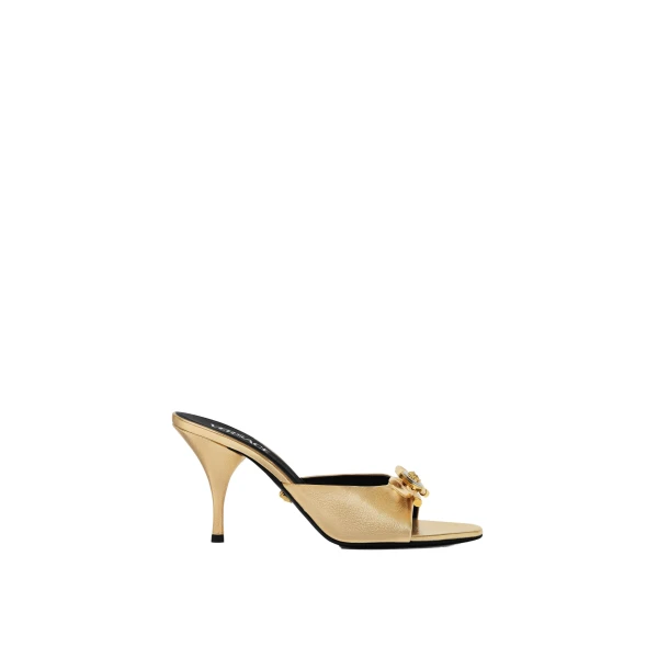 Opera Bow Metallic Mules 85mm in Gold