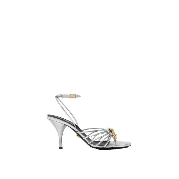 Versace Opera Bow Metallic Sandals 85 mm in Silver | Sandals | Coveti
