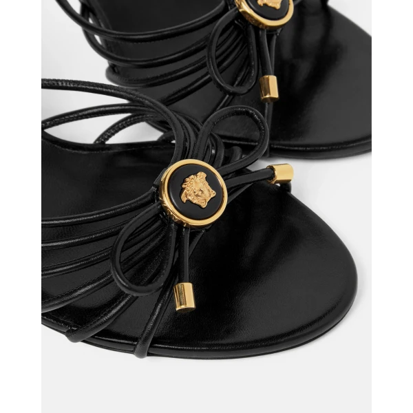 Versace Opera Bow Nappa Sandals 85 mm in Black and Gold, view 5 | Sandals