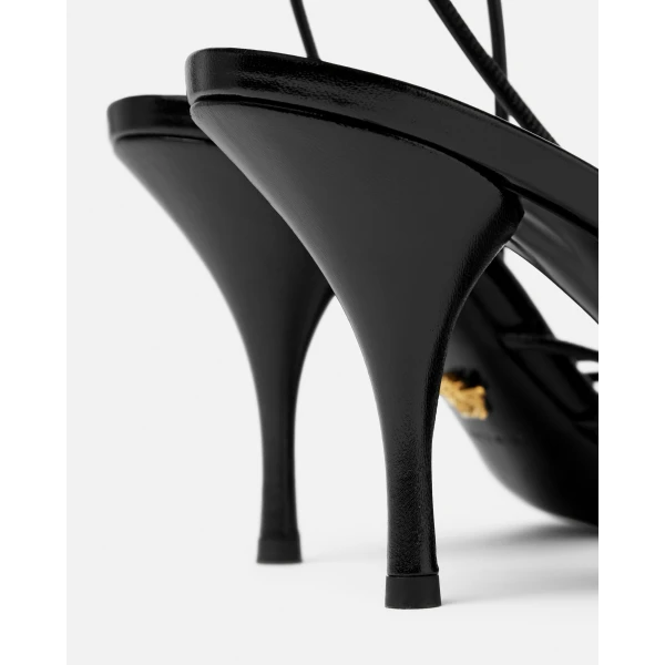 Versace Opera Bow Nappa Sandals 85 mm in Black and Gold, view 6 | Sandals