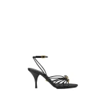 Versace Opera Bow Nappa Sandals 85 mm in Black and Gold | Sandals | Coveti