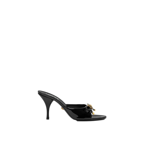 Opera Bow Patent Mules 85 mm in Black and Gold