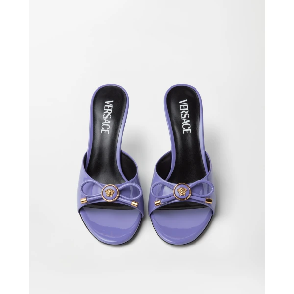 Versace Opera Bow Patent Mules 85 mm in Lilac, view 2 | Mules