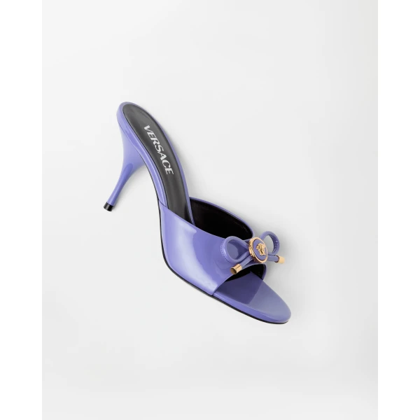 Versace Opera Bow Patent Mules 85 mm in Lilac, view 3 | Mules
