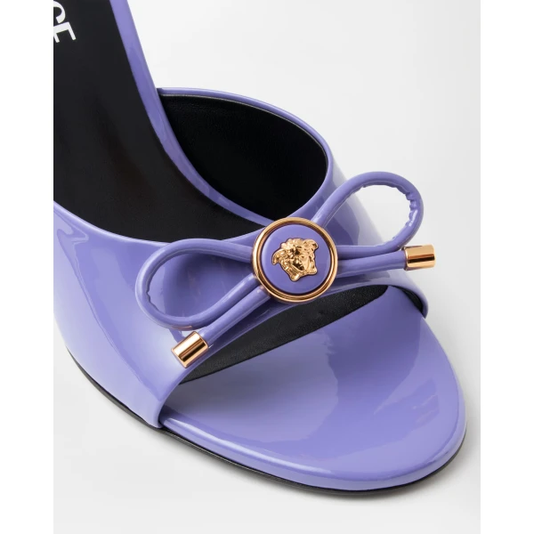 Versace Opera Bow Patent Mules 85 mm in Lilac, view 4 | Mules