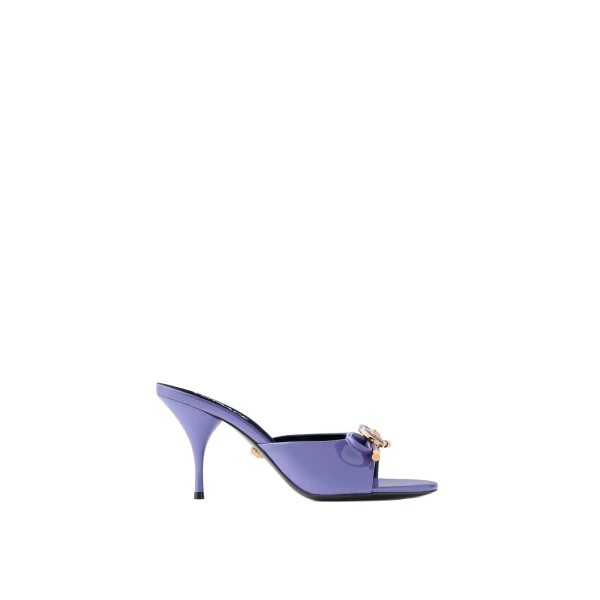 Versace Opera Bow Patent Mules 85 mm in Lilac | Mules | Coveti